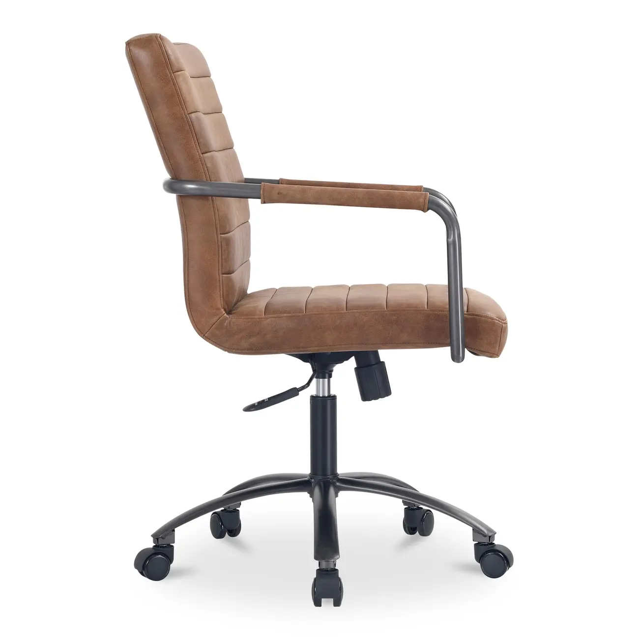 Mid-Back Genuine Leather Swivel Desk Chair with Arms Image - 12 | homeyfad