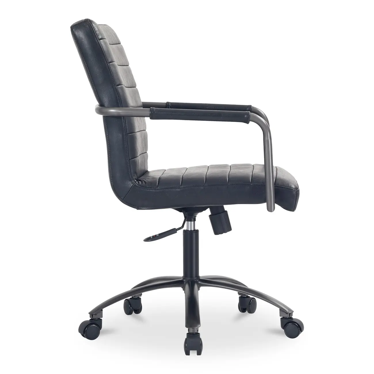 Mid-Back Genuine Leather Swivel Desk Chair with Arms Image - 8 | homeyfad