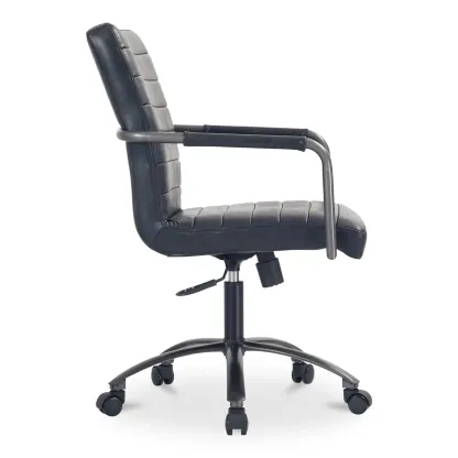 Mid-Back Genuine Leather Swivel Desk Chair with Arms Image - 8