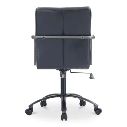 Mid-Back Genuine Leather Swivel Desk Chair with Arms Image - 9