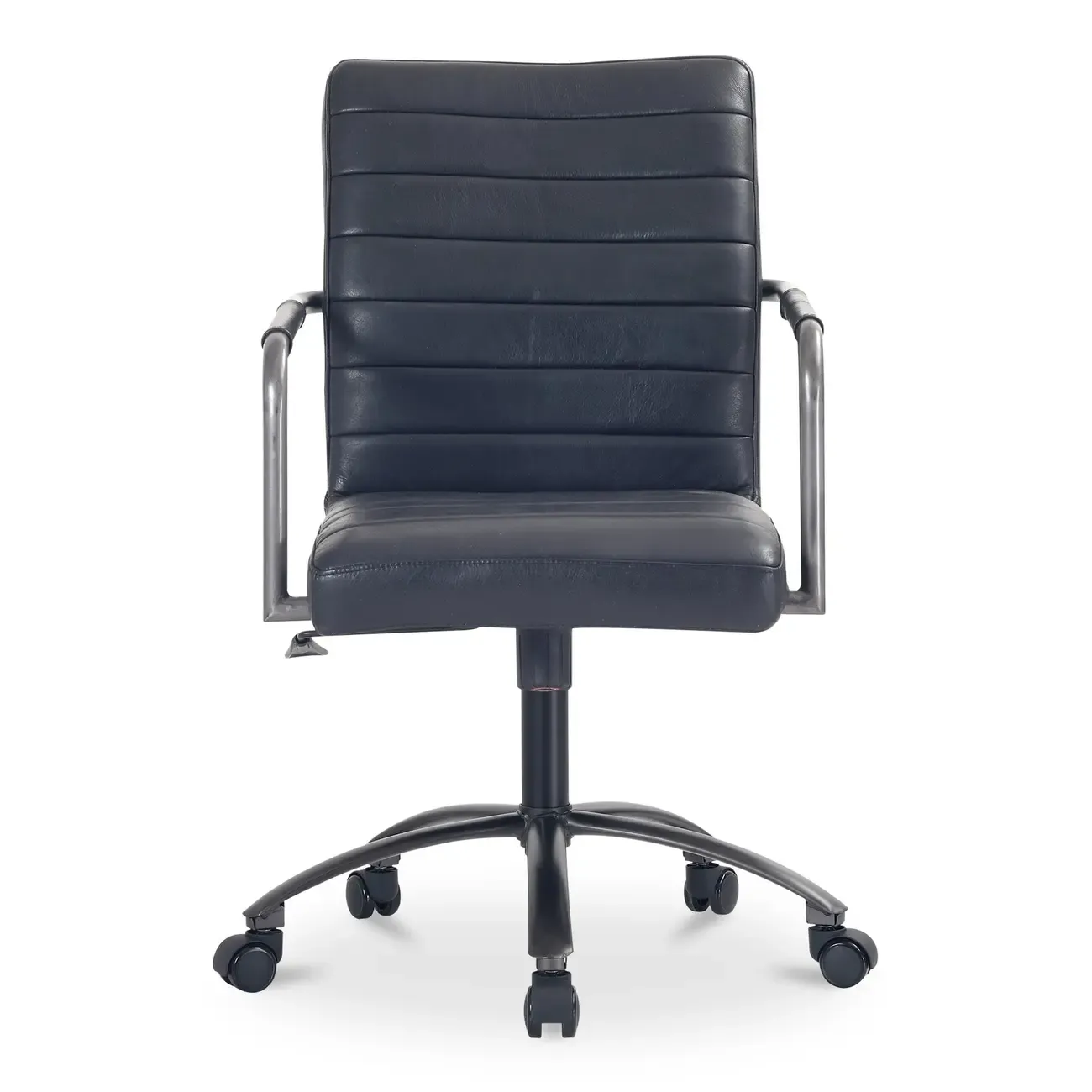 Mid-Back Genuine Leather Swivel Desk Chair with Arms Image - 6