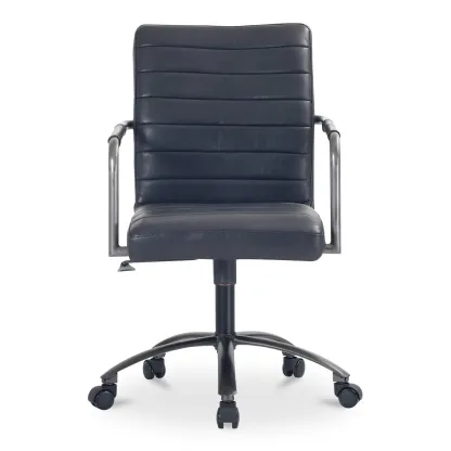 Mid-Back Genuine Leather Swivel Desk Chair with Arms Image - 6