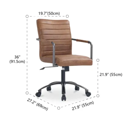 Mid-Back Genuine Leather Swivel Desk Chair with Arms #size