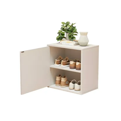Modern White Tall Shoe Cabinet with Adjustable Shelves Image - 3