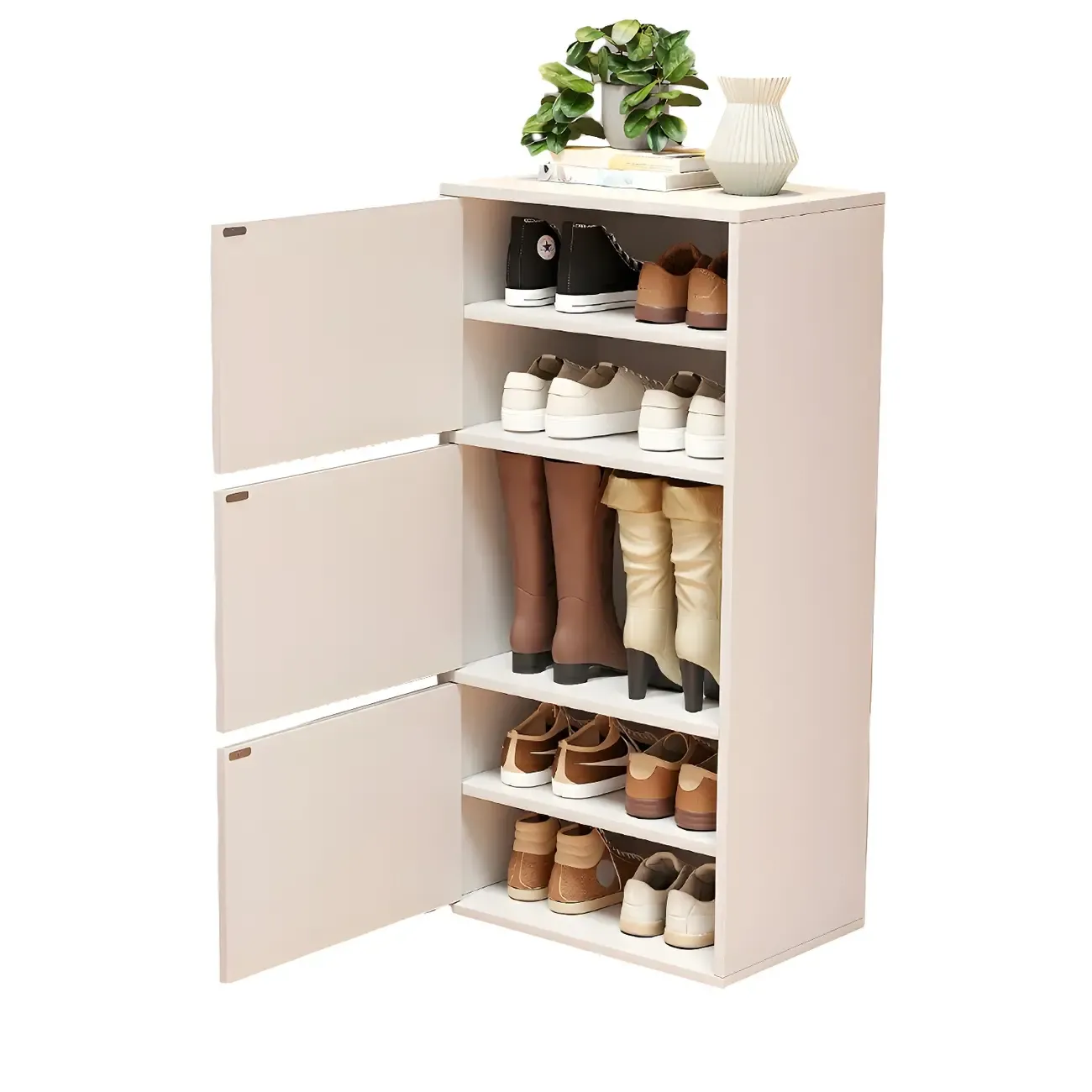 Modern White Tall Shoe Cabinet with Adjustable Shelves Image - 4