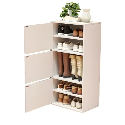 Modern White Tall Shoe Cabinet with Adjustable Shelves Image - 4