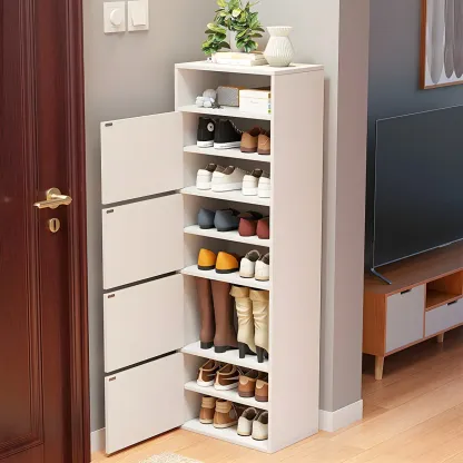Modern White Tall Shoe Cabinet with Adjustable Shelves Image - 2