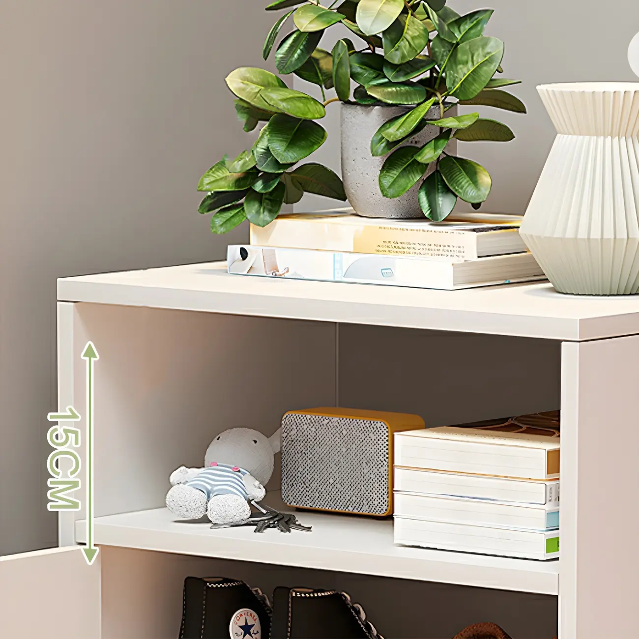 Modern White Tall Shoe Cabinet with Adjustable Shelves Image - 5 | homeyfad