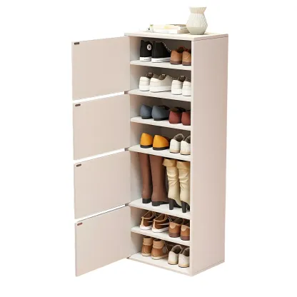 Modern White Tall Shoe Cabinet with Adjustable Shelves Image - 7