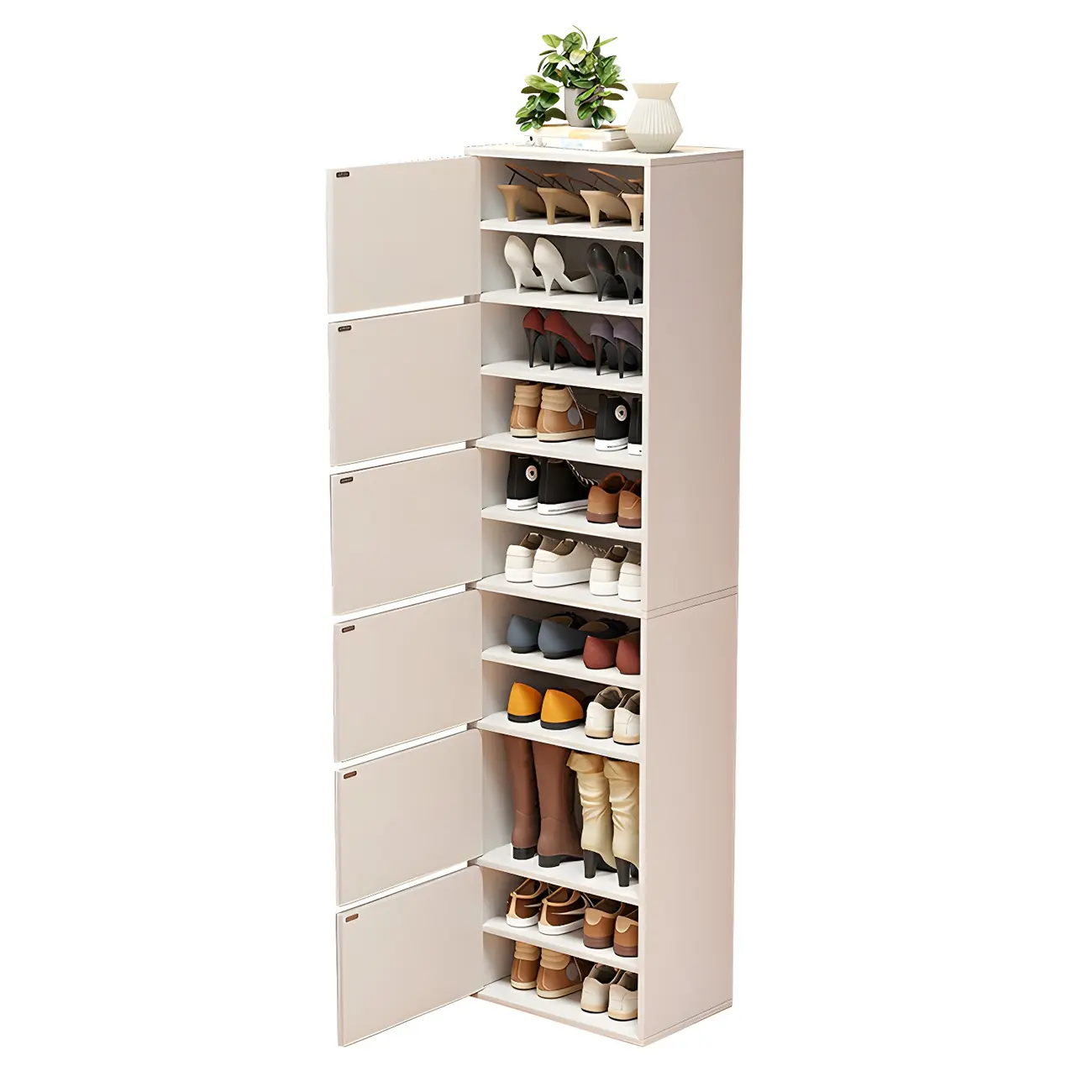 Modern White Tall Shoe Cabinet with Adjustable Shelves Image - 9 | homeyfad
