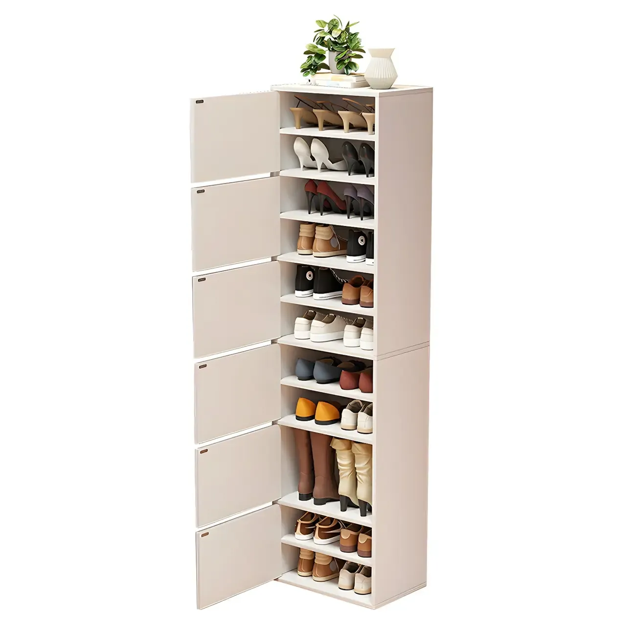 Modern White Tall Shoe Cabinet with Adjustable Shelves Image - 9
