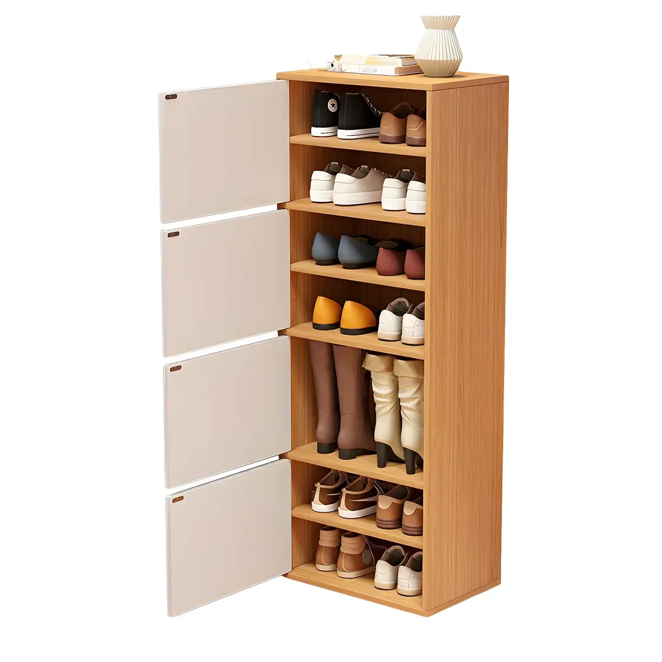 Modern White Tall Shoe Cabinet with Adjustable Shelves Image - 10