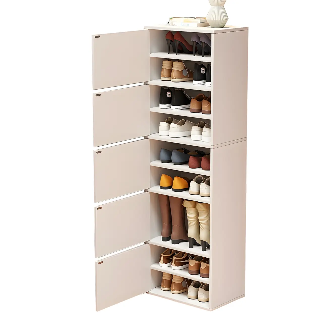 Modern White Tall Shoe Cabinet with Adjustable Shelves Image - 11 | homeyfad