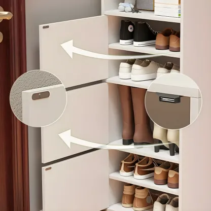 Modern White Tall Shoe Cabinet with Adjustable Shelves Image - 12