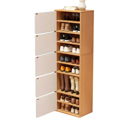 Modern White Tall Shoe Cabinet with Adjustable Shelves Image - 13