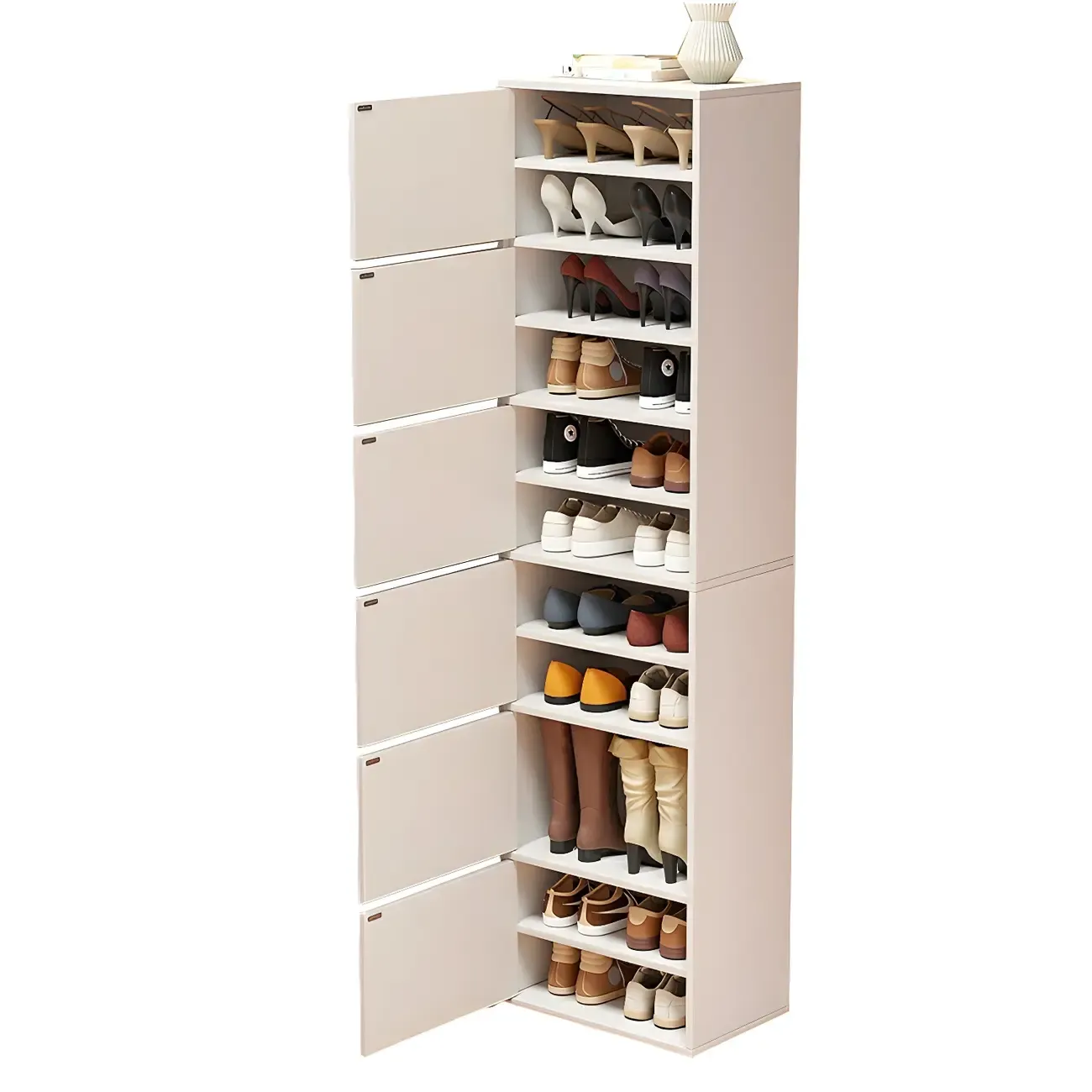 Modern White Tall Shoe Cabinet with Adjustable Shelves Image - 15