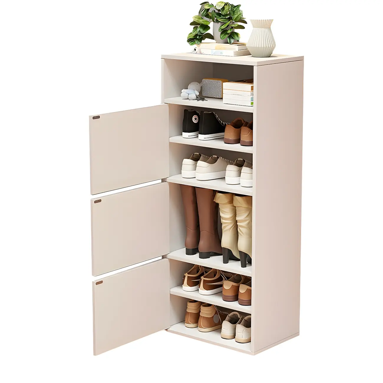 Modern White Tall Shoe Cabinet with Adjustable Shelves Image - 17 | homeyfad