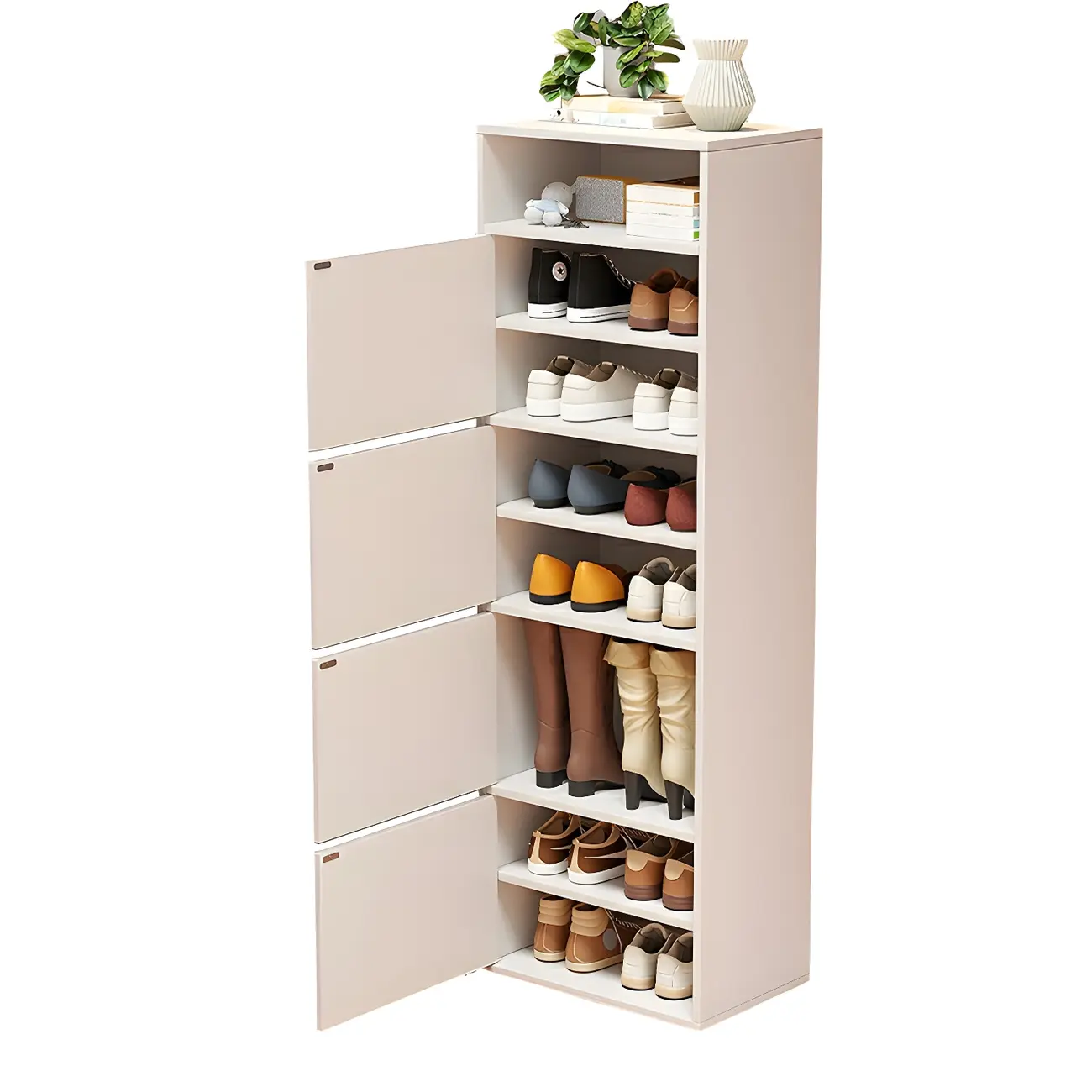 Modern White Tall Shoe Cabinet with Adjustable Shelves Image - 18 | homeyfad