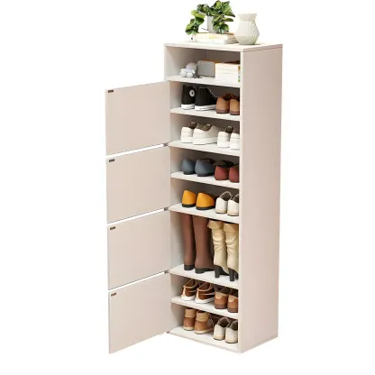 Modern White Tall Shoe Cabinet with Adjustable Shelves Image - 18
