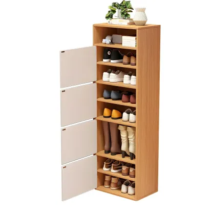 Modern White Tall Shoe Cabinet with Adjustable Shelves Image - 19