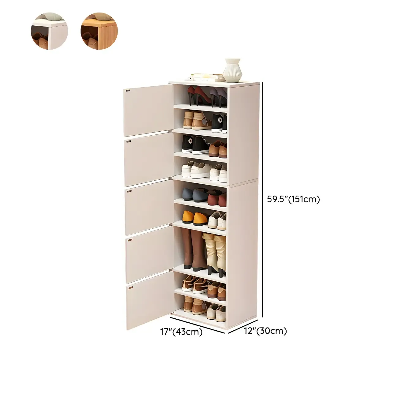 Modern White Tall Shoe Cabinet with Adjustable Shelves Image - 25