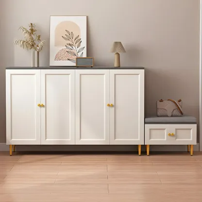 Cream Solid Wood Shoe Cabinet for Entryway with Doors Image - 6