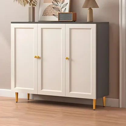 Cream Solid Wood Shoe Cabinet for Entryway with Doors Image - 8