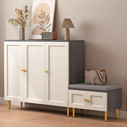 Cream Solid Wood Shoe Cabinet for Entryway with Doors Image - 2