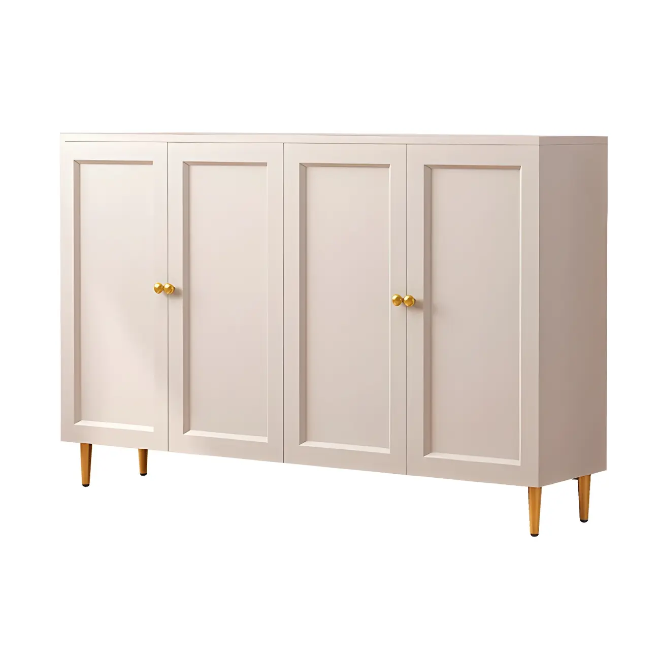 Cream Solid Wood Shoe Cabinet for Entryway with Doors Image - 10 | homeyfad