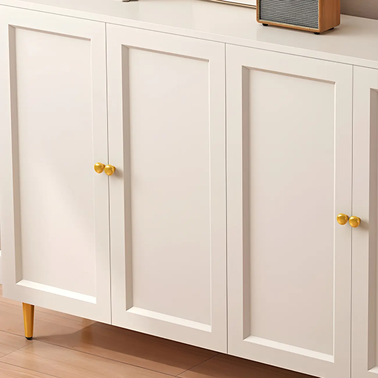 Cream Solid Wood Shoe Cabinet for Entryway with Doors Image - 12 | homeyfad