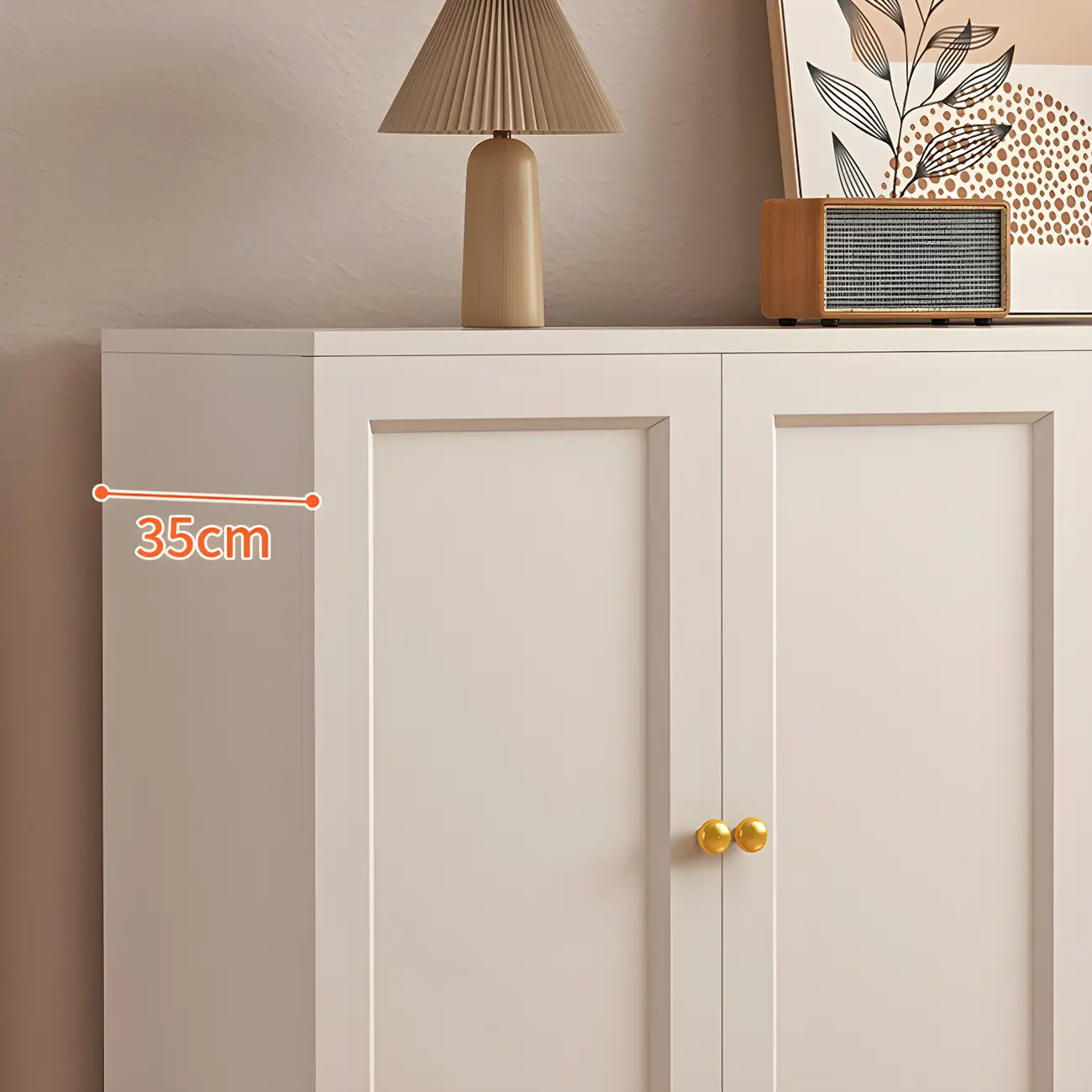 Cream Solid Wood Shoe Cabinet for Entryway with Doors Image - 13 | homeyfad