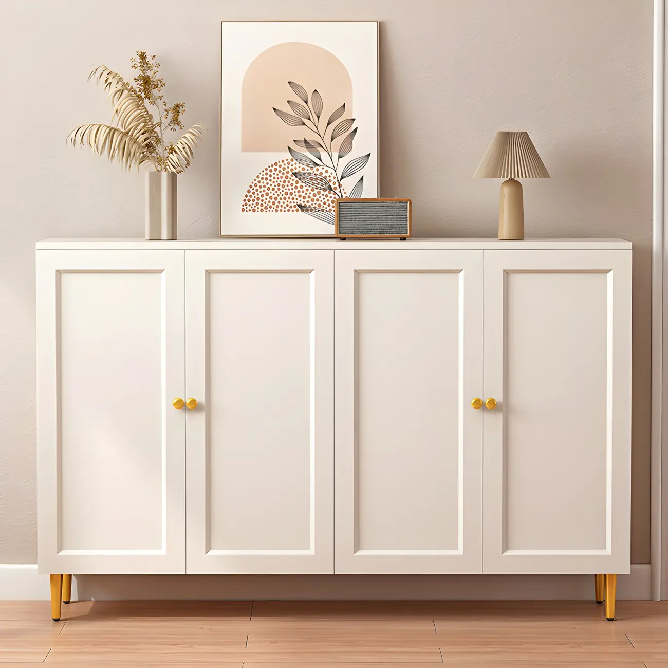 Cream Solid Wood Shoe Cabinet for Entryway with Doors Image - 16 | homeyfad