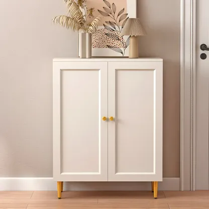 Cream Solid Wood Shoe Cabinet for Entryway with Doors Image - 17
