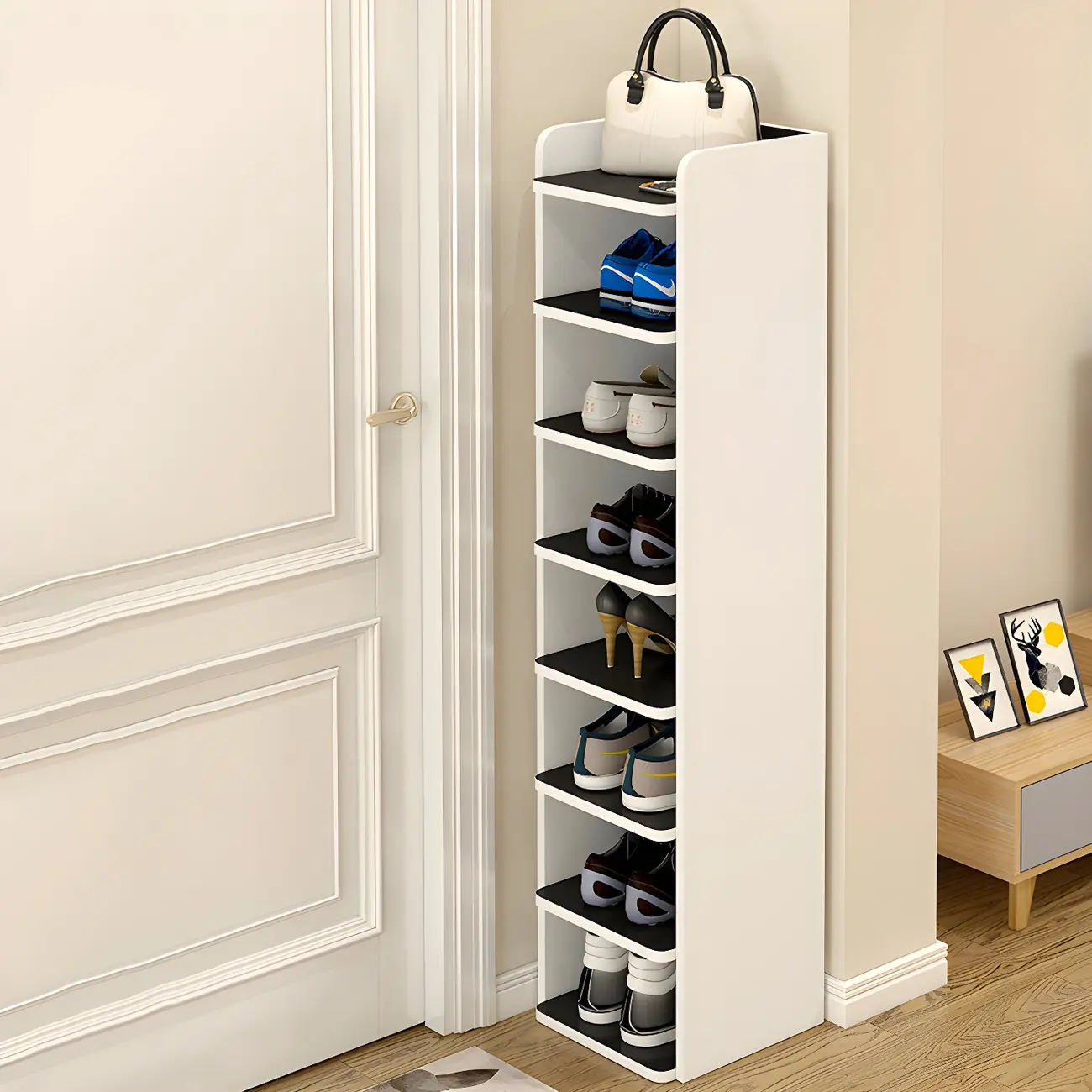 Modern White Wooden Open Shoe Rack for Entryway Image - 1 | homeyfad