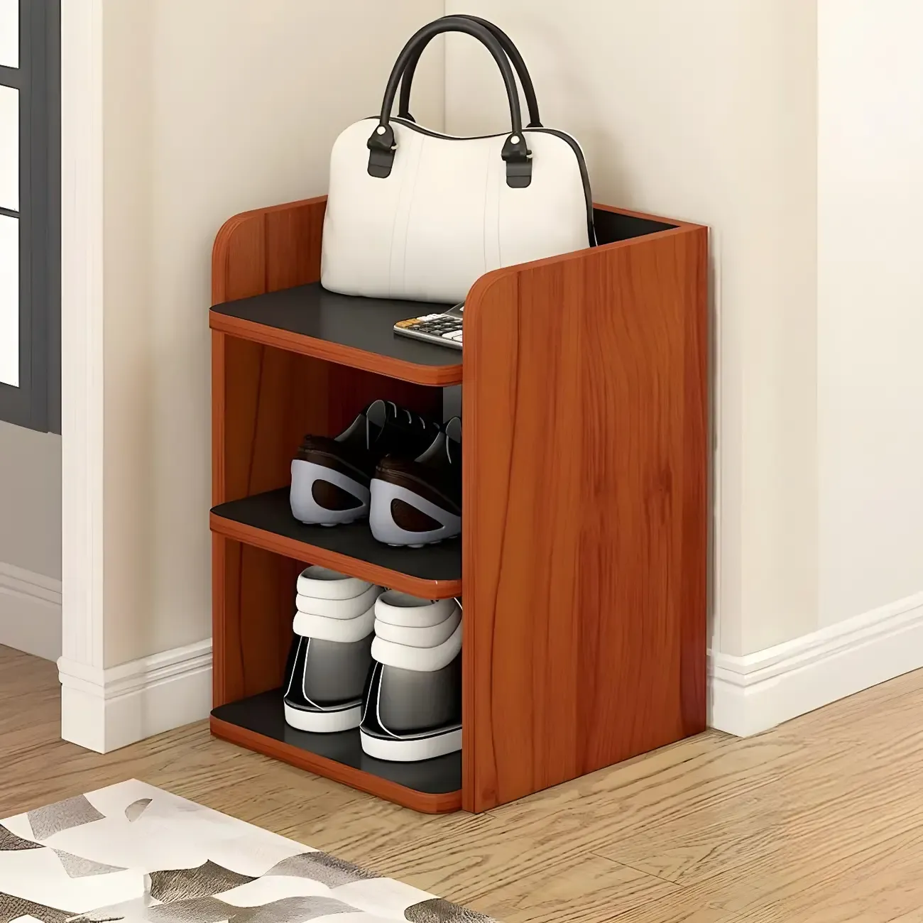 Modern White Wooden Open Shoe Rack for Entryway Image - 2
