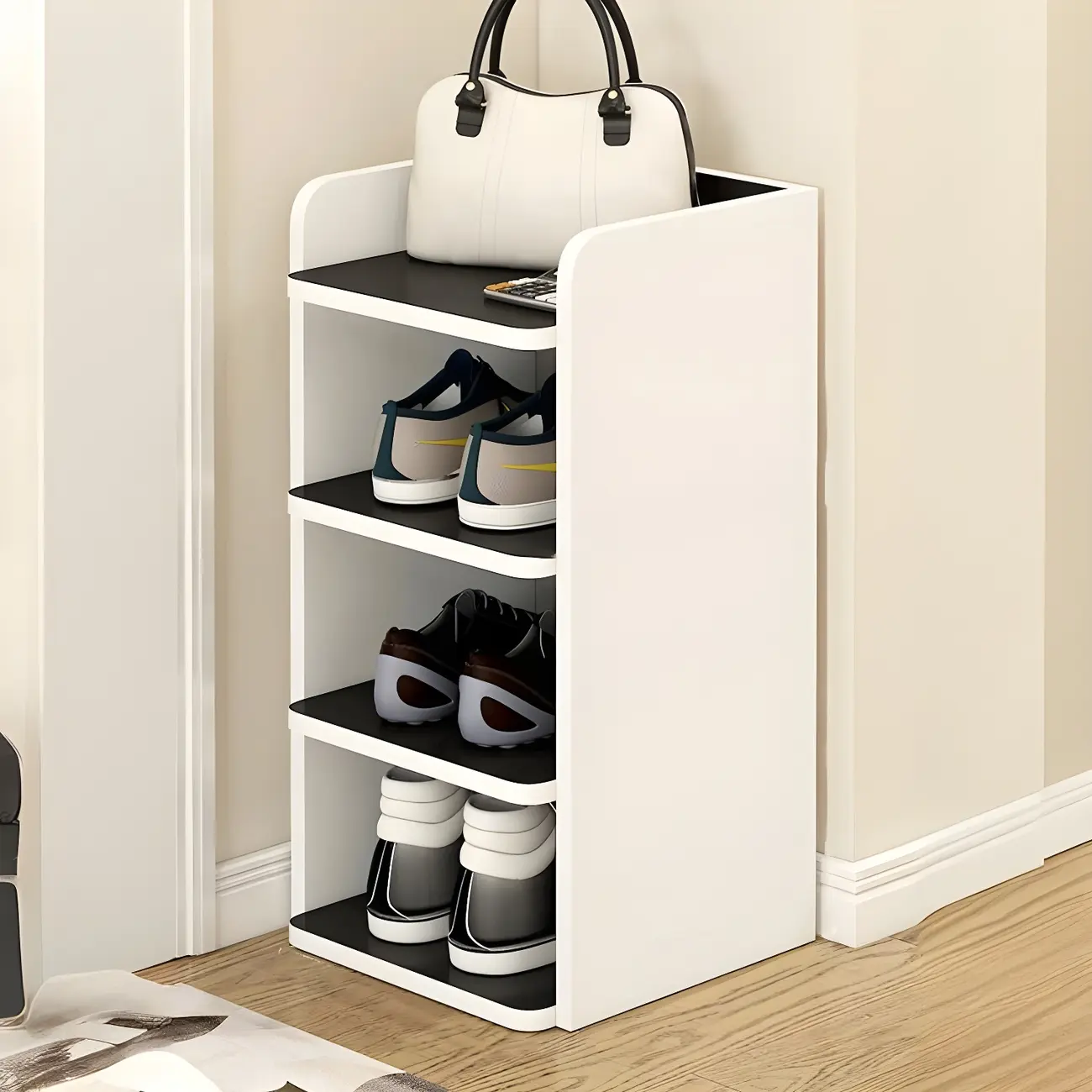 Modern White Wooden Open Shoe Rack for Entryway Image - 4 | homeyfad