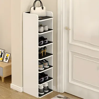Modern White Wooden Open Shoe Rack for Entryway Image - 5