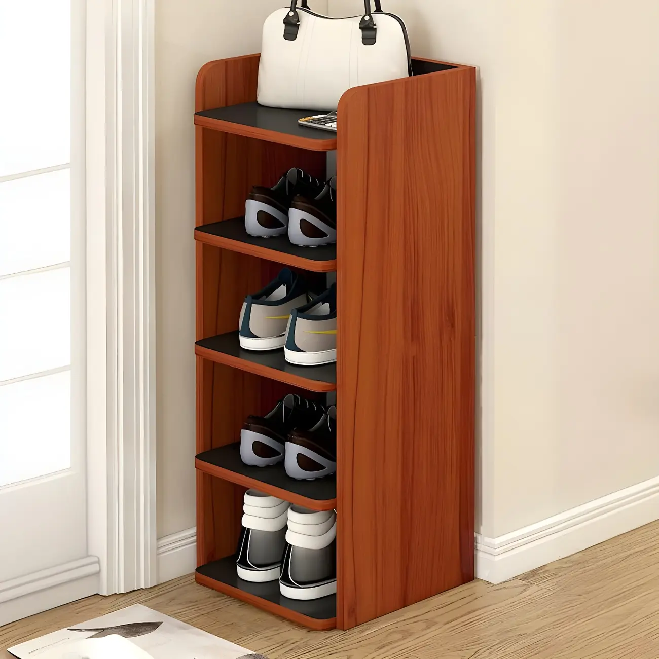 Modern White Wooden Open Shoe Rack for Entryway Image - 3 | homeyfad