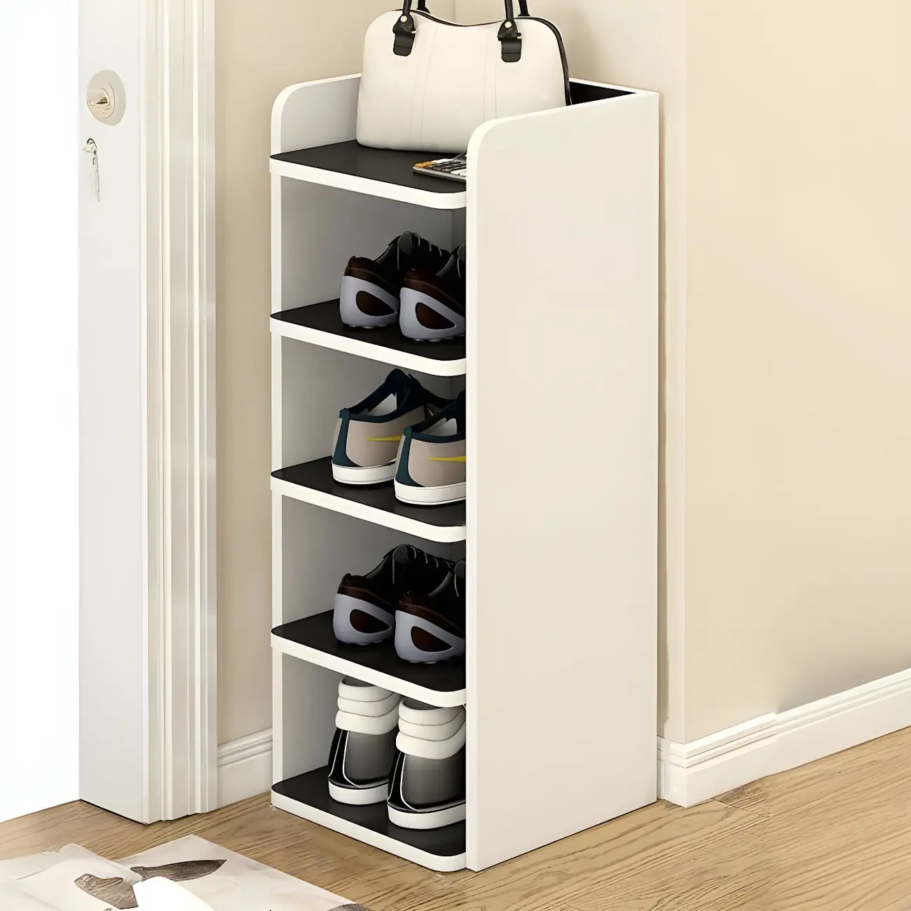 Modern White Wooden Open Shoe Rack for Entryway Image - 6 | homeyfad