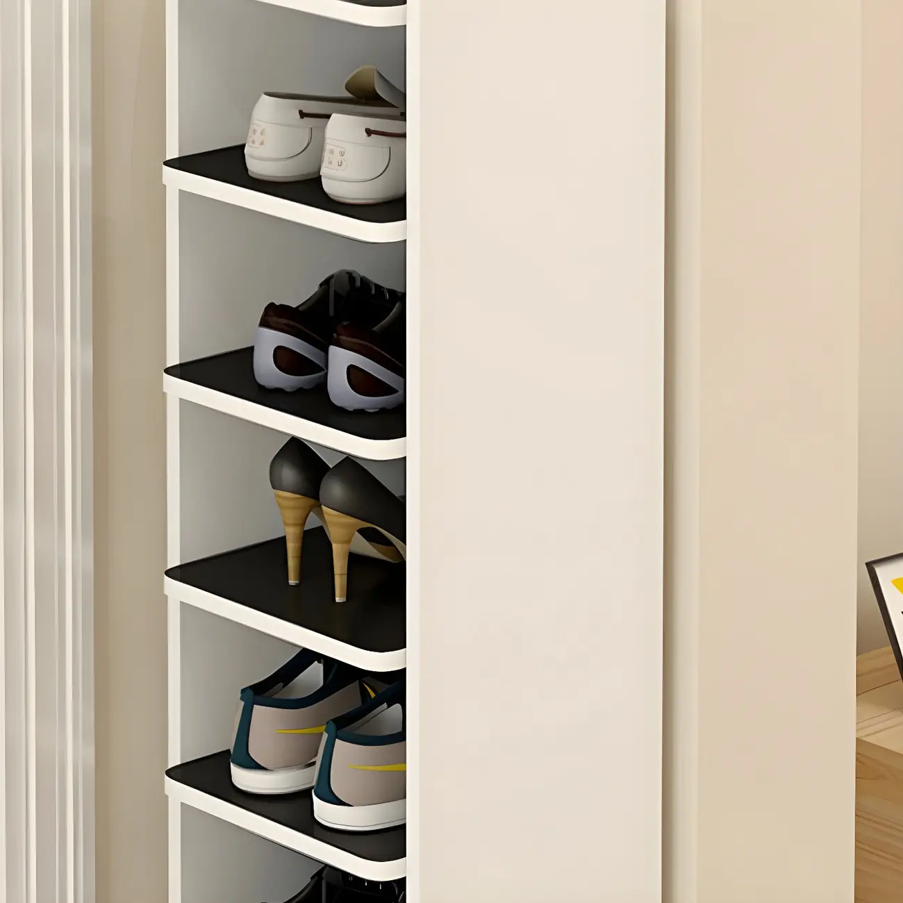 Modern White Wooden Open Shoe Rack for Entryway Image - 14 | homeyfad