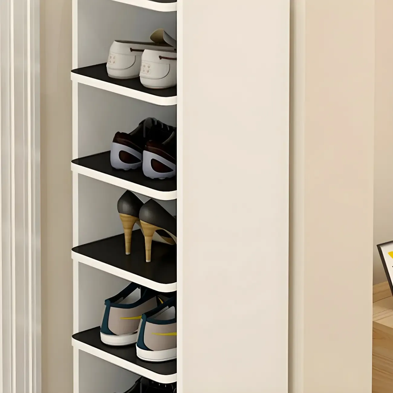 Modern White Wooden Open Shoe Rack for Entryway Image - 14