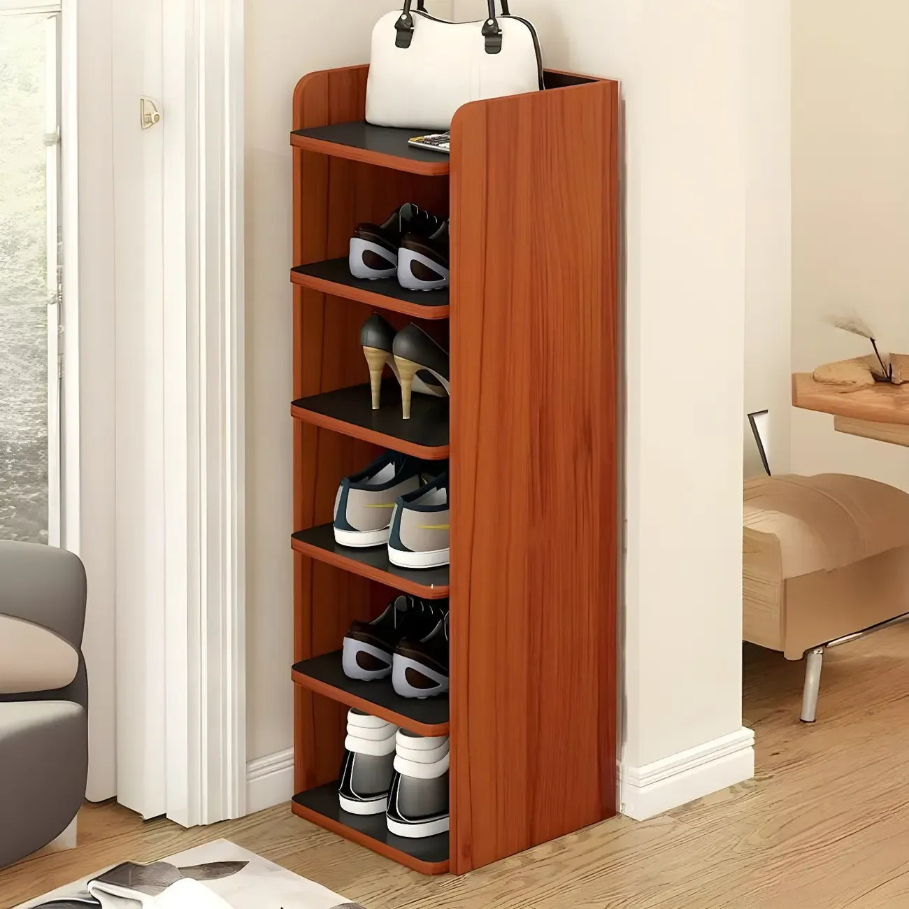 Modern White Wooden Open Shoe Rack for Entryway Image - 8