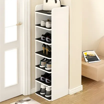 Modern White Wooden Open Shoe Rack for Entryway Image - 11