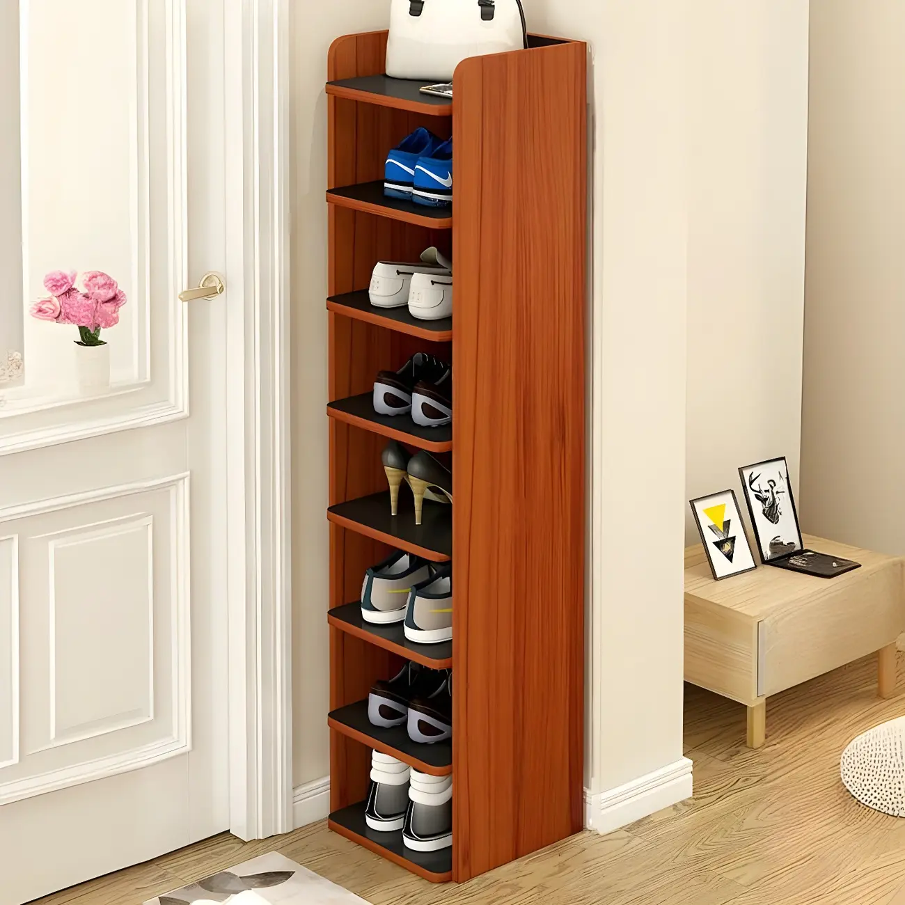 Modern White Wooden Open Shoe Rack for Entryway Image - 12 | homeyfad