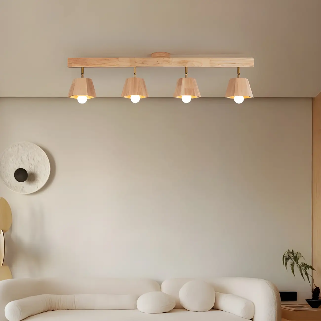 4-Light Natural Wood Modern Fixed Track Lighting Adjustable Head | homeyfad