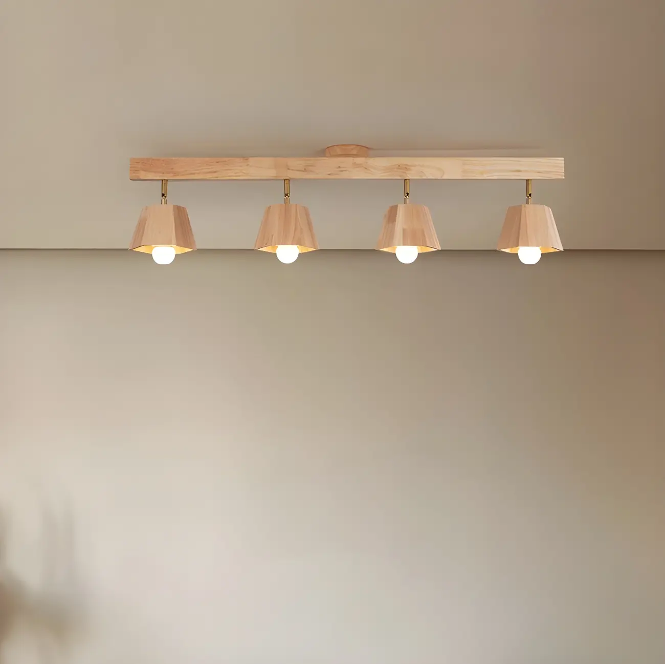 4-Light Natural Wood Modern Fixed Track Lighting Adjustable Head | homeyfad