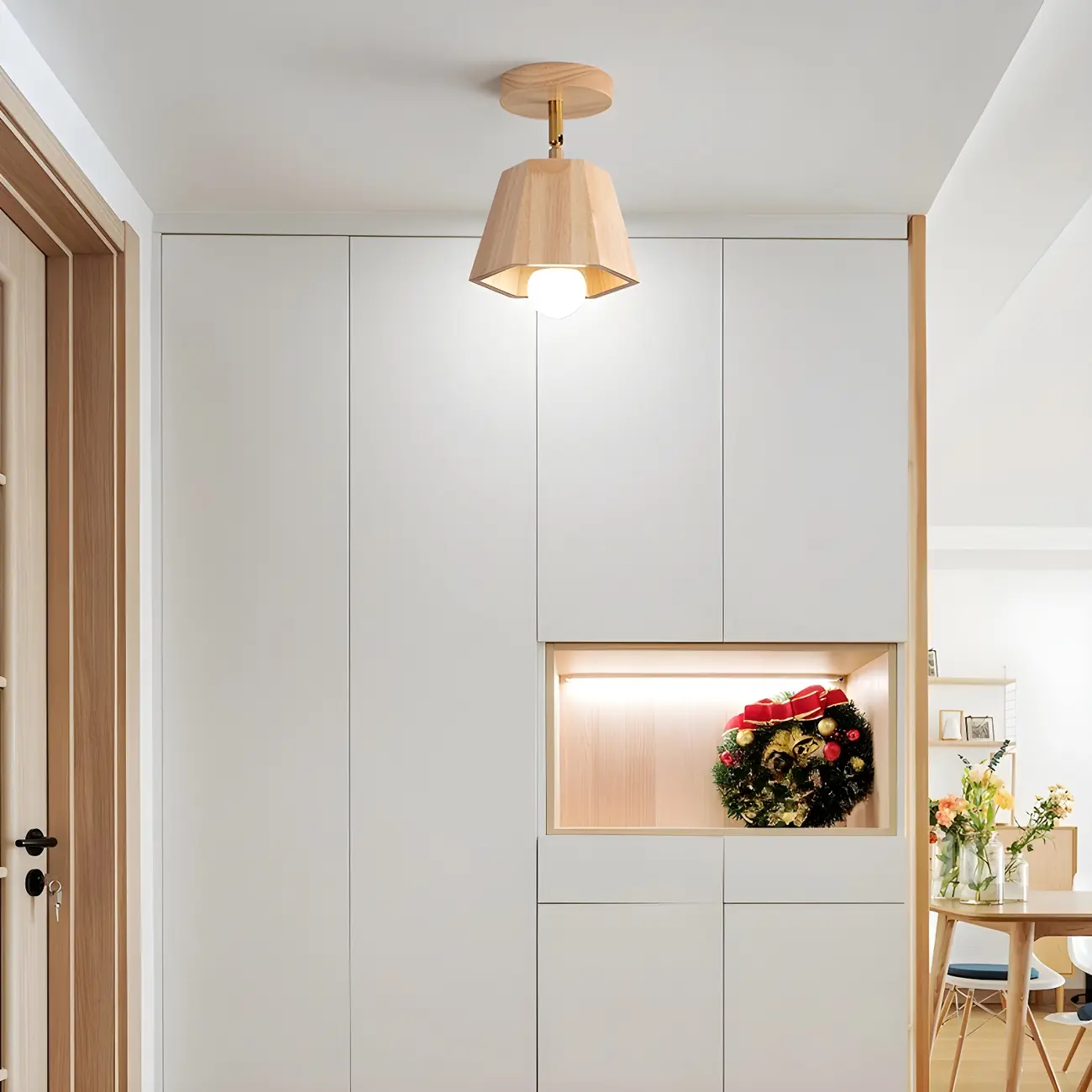 4-Light Natural Wood Modern Fixed Track Lighting Adjustable Head | homeyfad