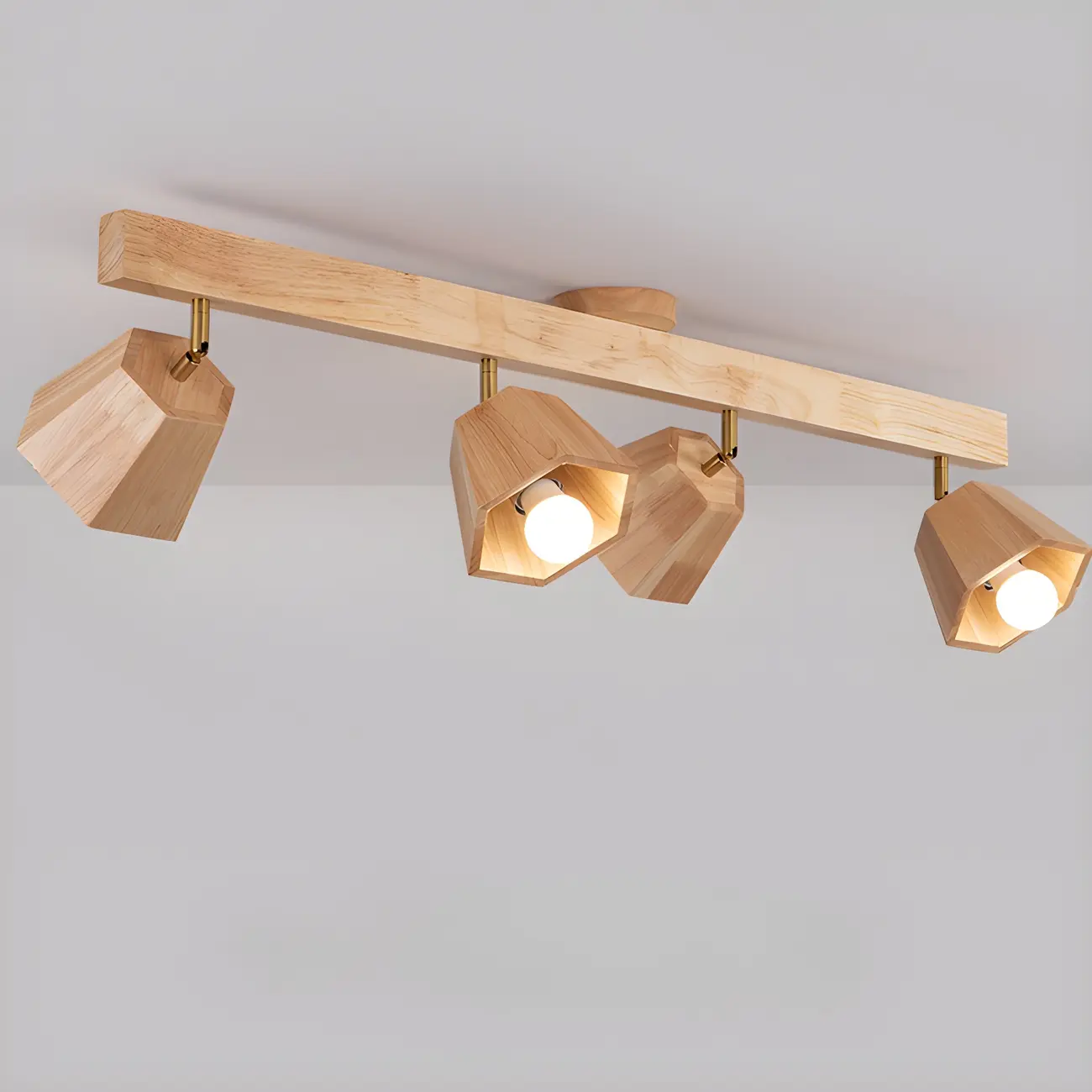4-Light Natural Wood Modern Fixed Track Lighting Adjustable Head | homeyfad