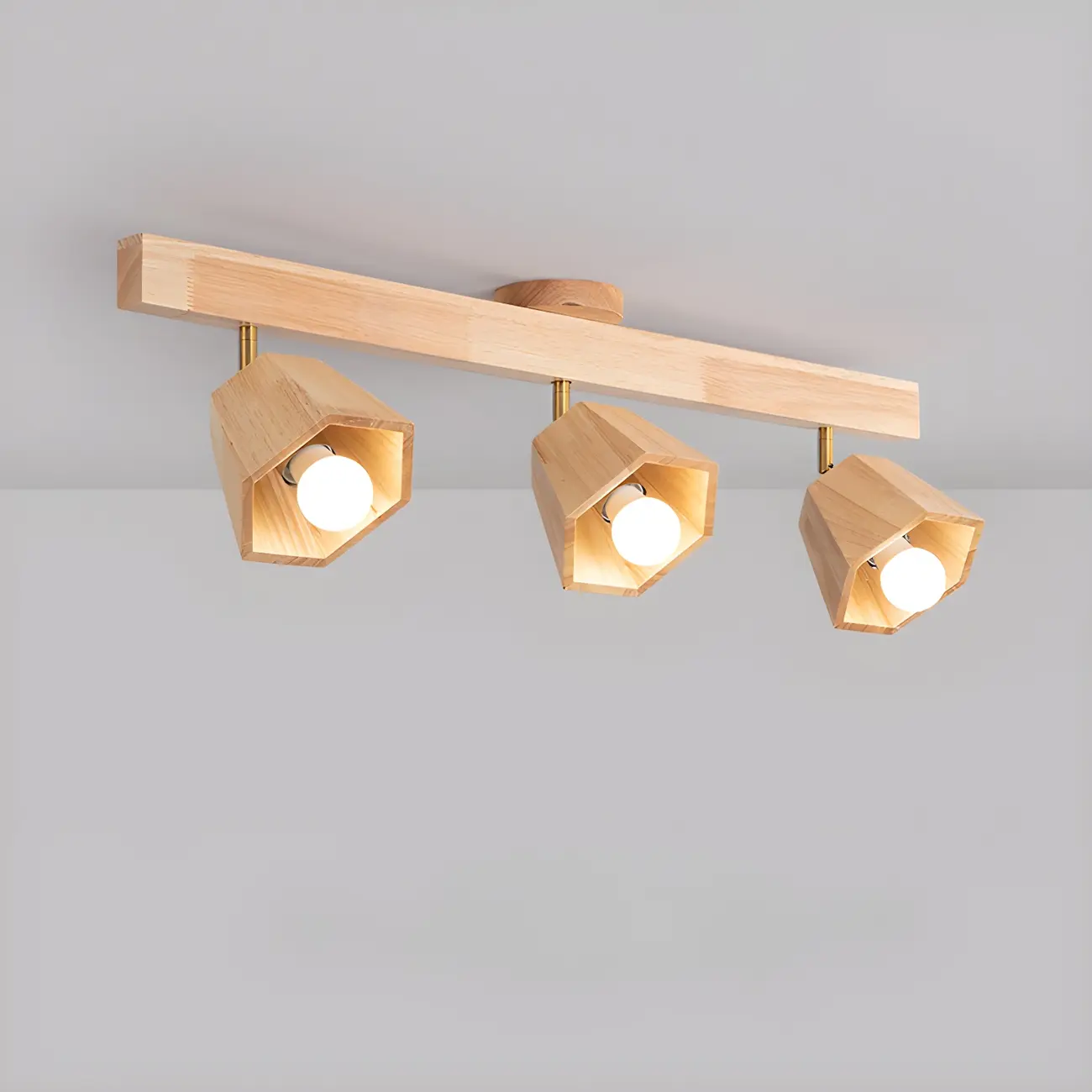 4-Light Natural Wood Modern Fixed Track Lighting Adjustable Head | homeyfad