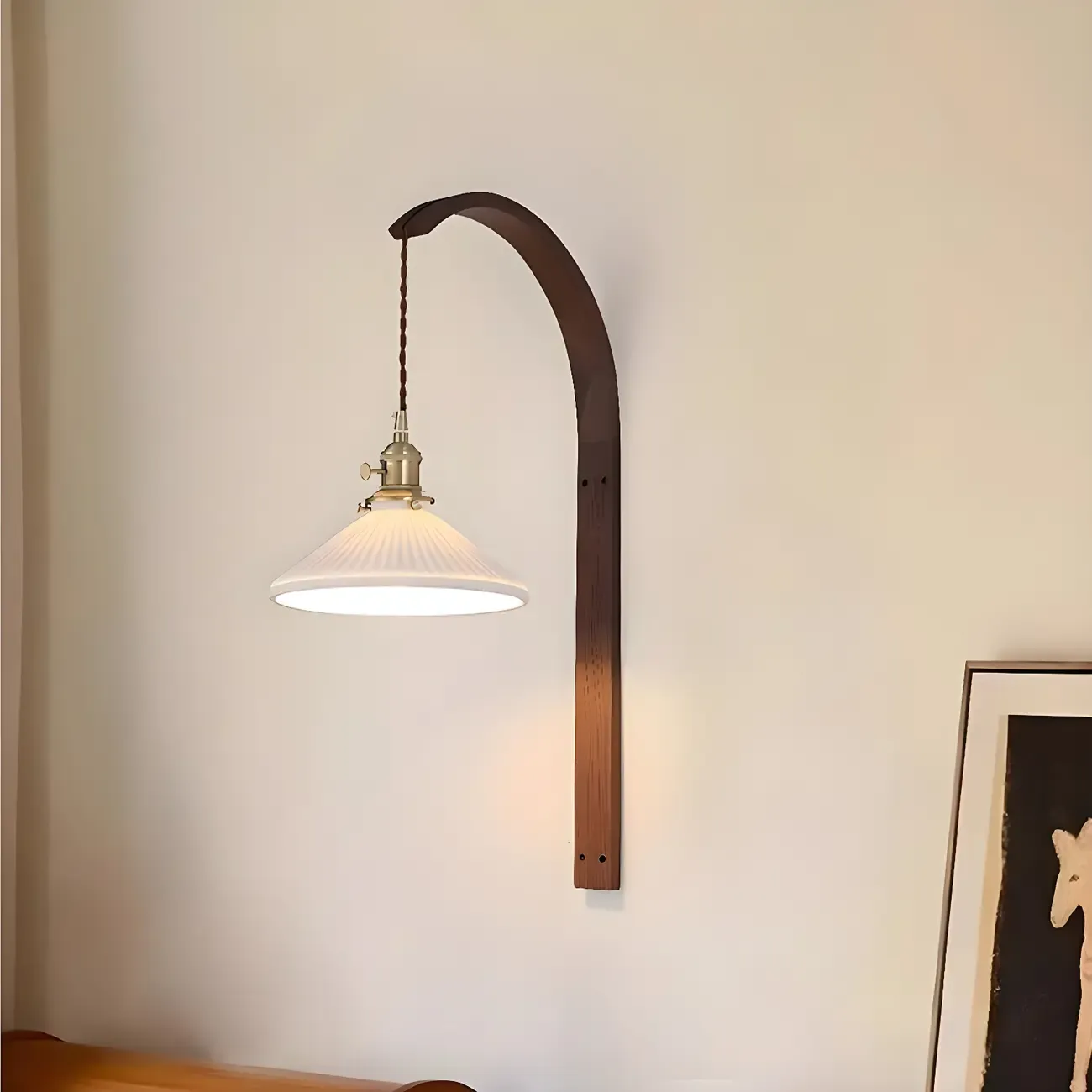 Simple Wood Brass Adjustable Wall Sconce Image - 1